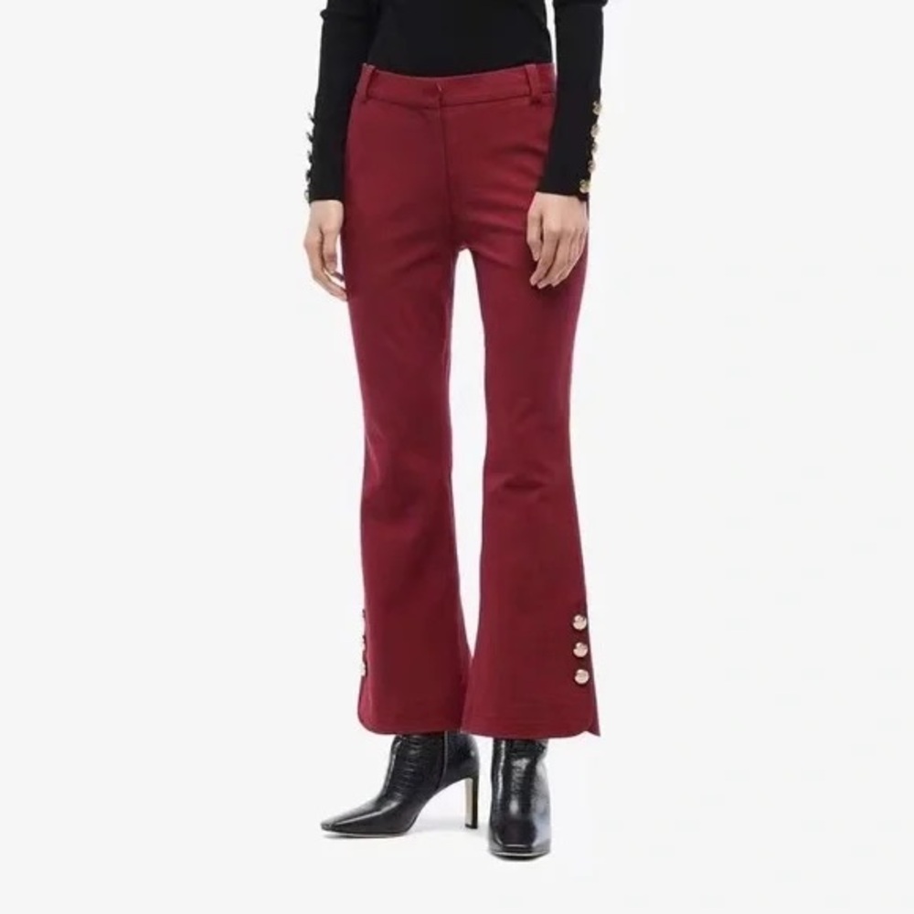 Derek Lam 10 Crosby Burgundy Mini Flare Pants Size 2 Gold Buttons